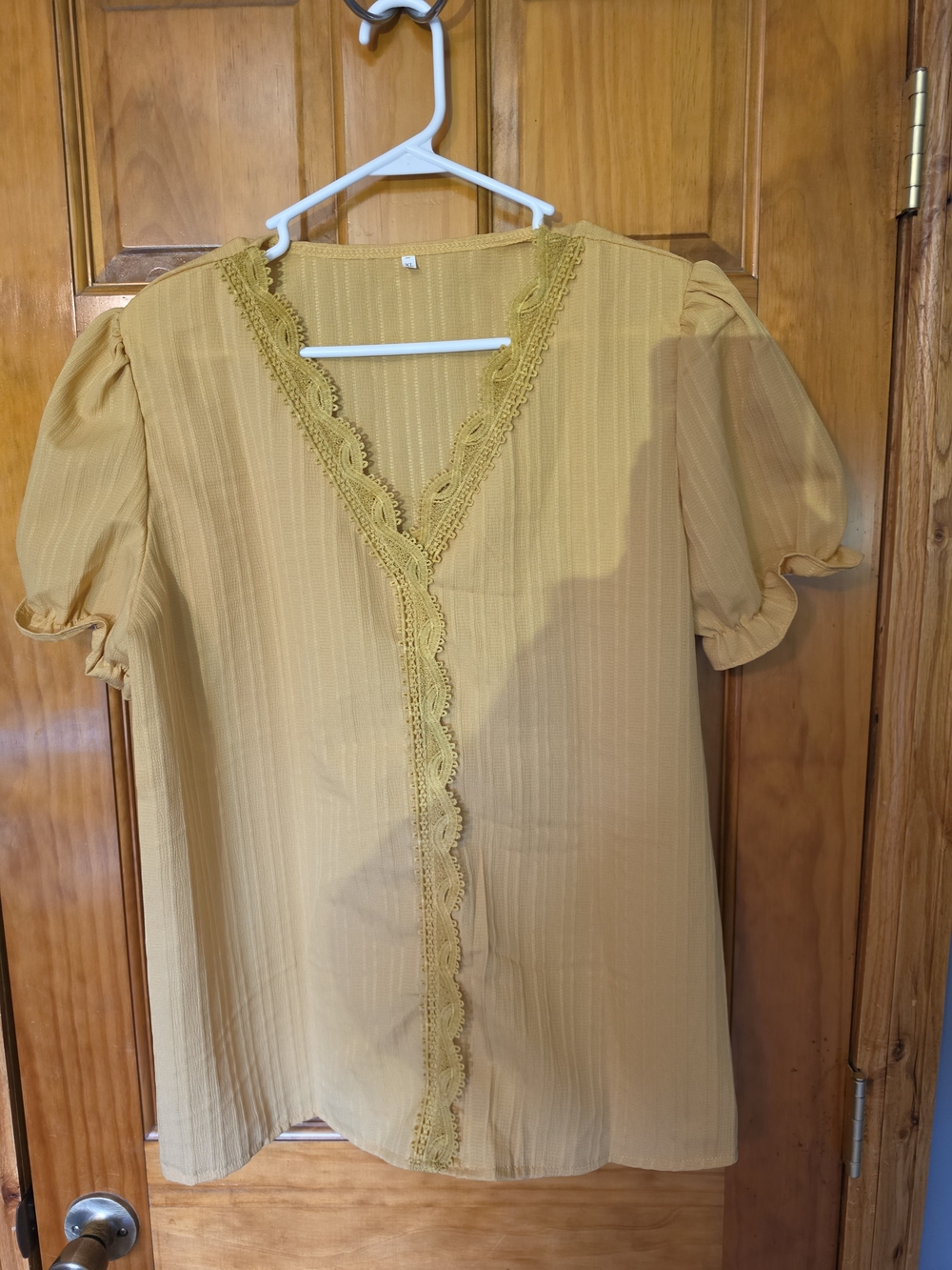 Women’s Mustard Yellow Lace-Trim Short Sleeve Top